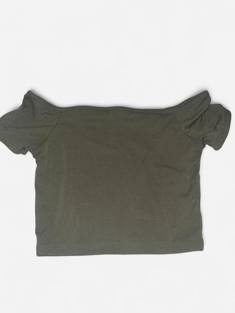 Olive Off-Shoulder Ribbed Crop Top